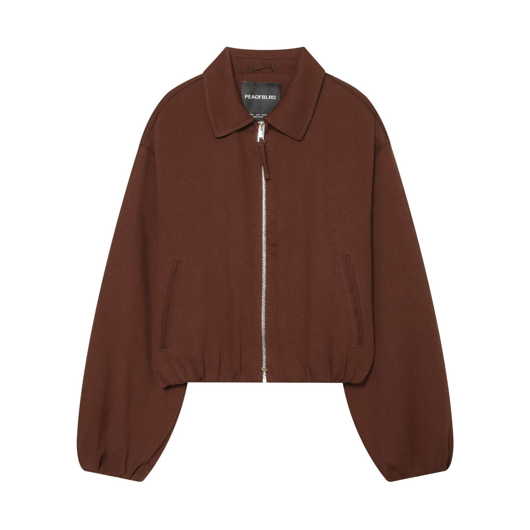 Dam 80+ Kort Blouson Jacka med Skjort Krage, Full-Dragkedja och Elastic Nederkant