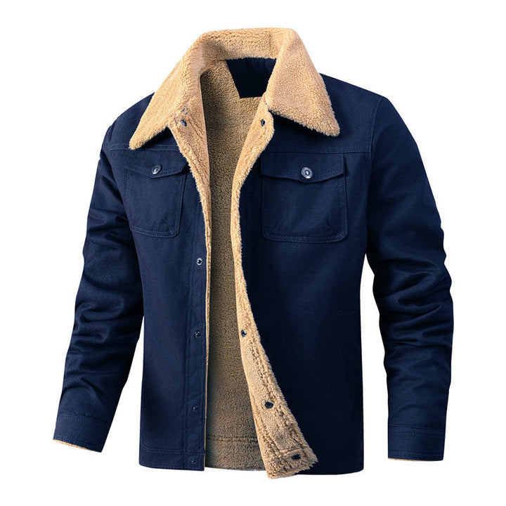 Herr casual Sherpa-lined Canvas Trucker Jacka med skjortkrage