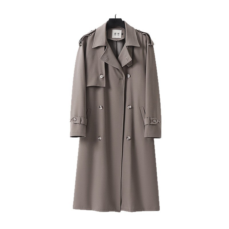 Herr Tidlös Maxi Lång Trench Kappa i Militär Stil med Storm Lock och Midja Bälte