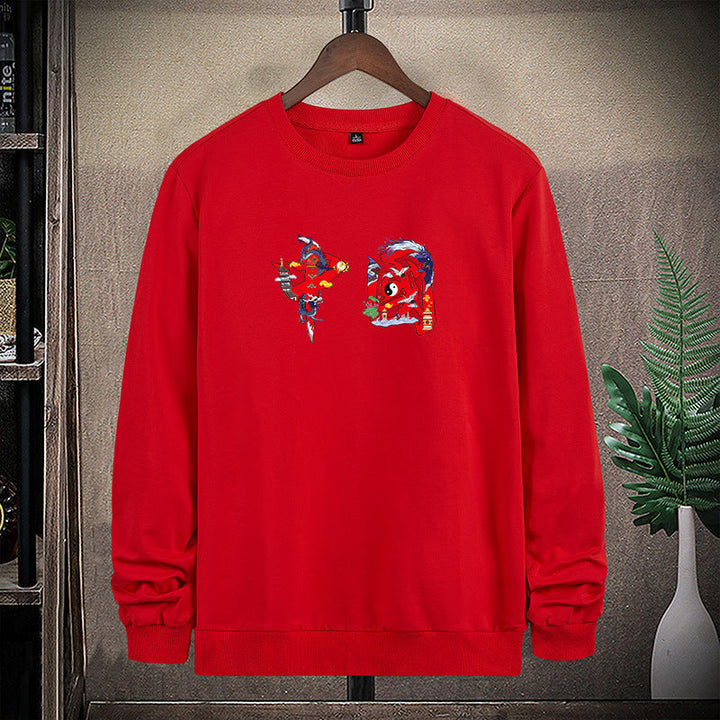 Herr Round Neck College-Tröja med Detailed Graphic Tryck