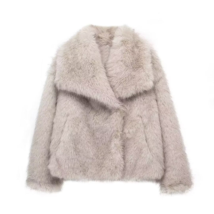 Dam kort Faux Fur jacka med Voluminous Shawl krage