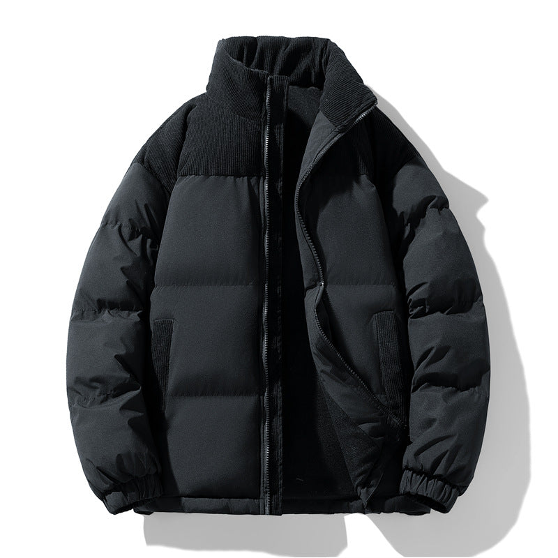 Herr quiltad vinterjacka med cord trim, hög ståkrage, och värm isolering