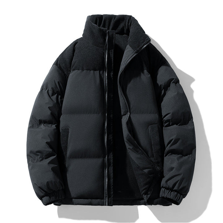 Herr quiltad vinterjacka med cord trim, hög ståkrage, och värm isolering