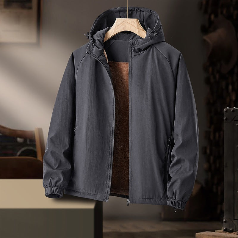 Herr Lätt med Huva Övergångsjacka med Teddy Foder &amp; Wind Resistant Shell