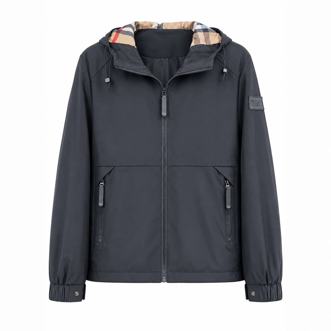 Herr lätt vindtät softshell med huva jacka med rutig lined huva