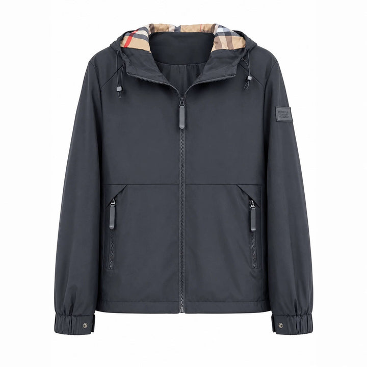 Herr lätt vindtät softshell med huva jacka med rutig lined huva