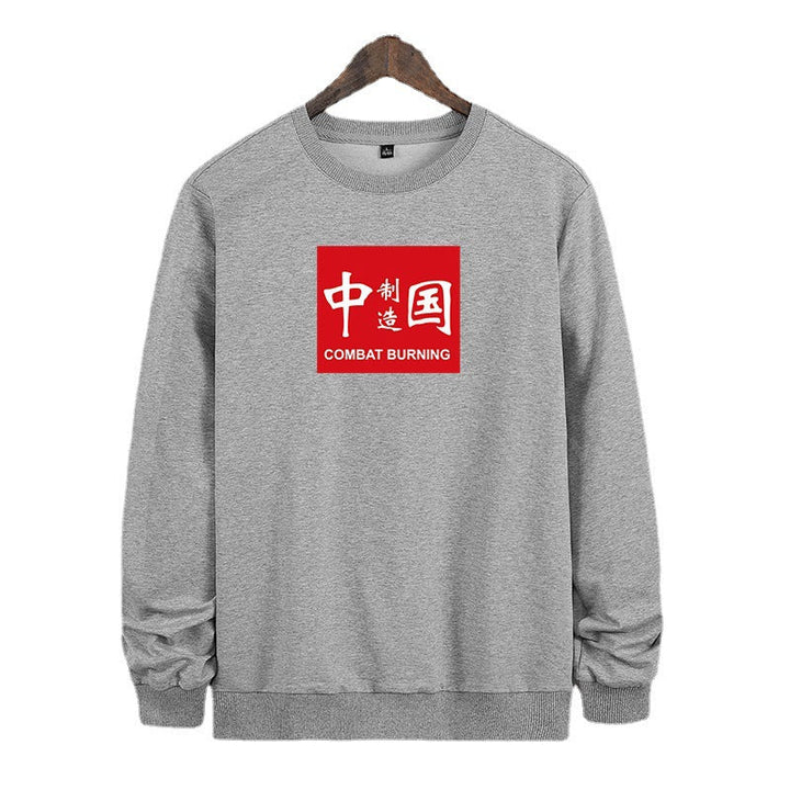Herr College-Tröja med Contrasting Logo Tryck och Värmande Fleece Foder