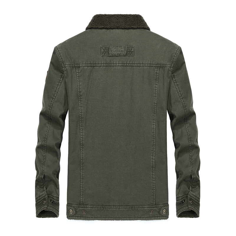 Herr Sherpa-Fodrad Canvas Trucker Jacka med Termisk Foder och Bröstfickor