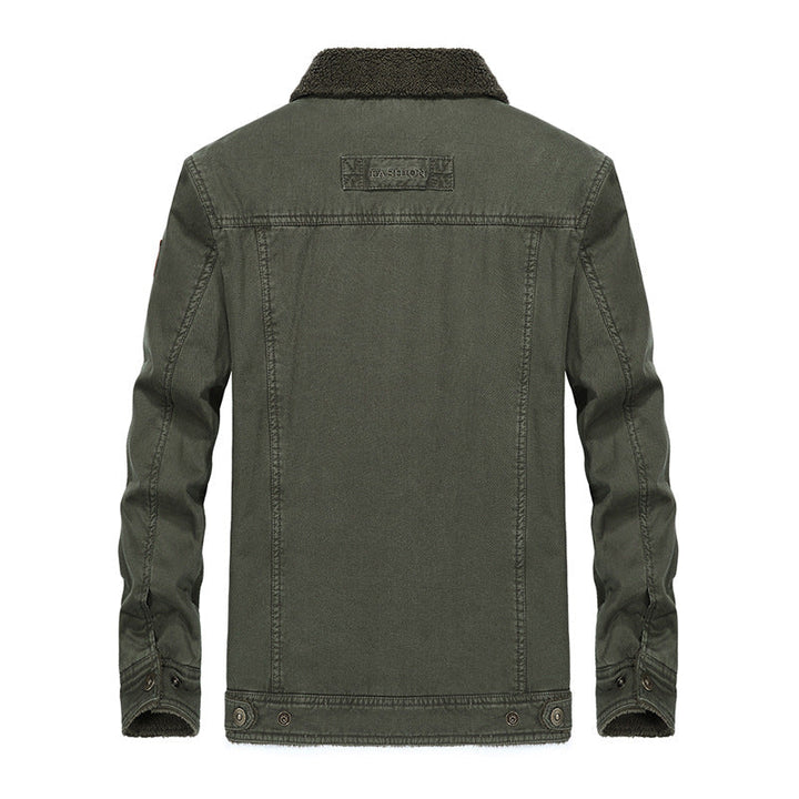 Herr Sherpa-Fodrad Canvas Trucker Jacka med Termisk Foder och Bröstfickor