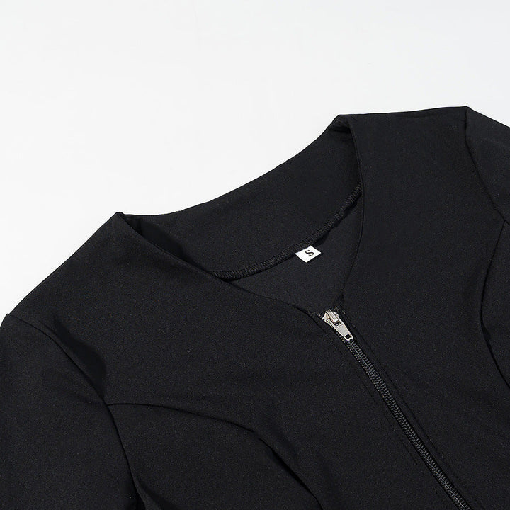 Dam Tailored Kort Jacka med Center Dragkedja och Lace Ruffles