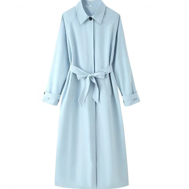 Dam Lätt Knee-Length Trenchcoat i Clean Look med Tie Waist och Dold Knapp Knäppning