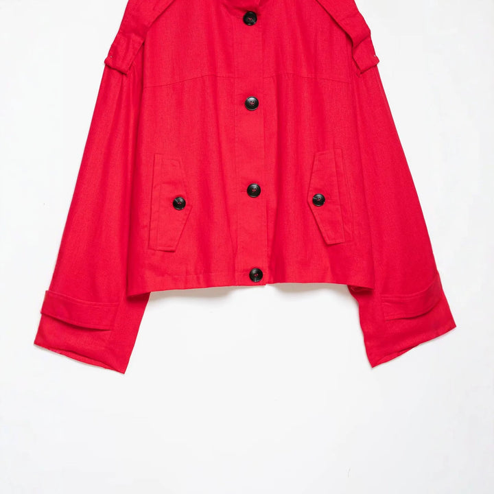 Dam 20+ Kort Cape Trench med Stå Krage och Overlapping Shoulder Straps