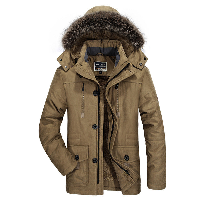 Herr Högkvalitativ Vinter Parka i Canvas Stil med Uttagbar Faux Fur Krage och Termisk Foder