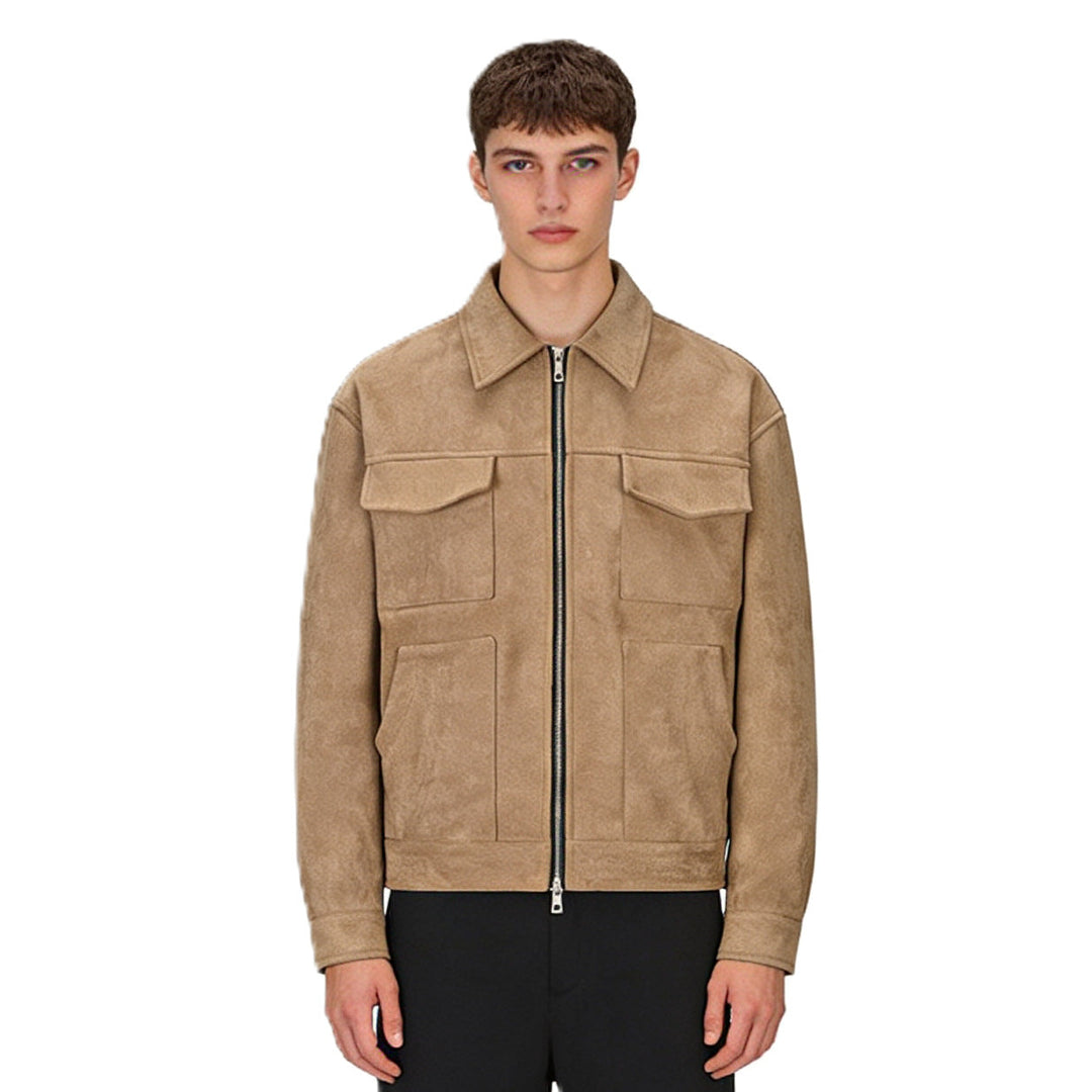 Herr Mocka Overshirt med Four Lockfickor och Tvåvägs Dragkedja
