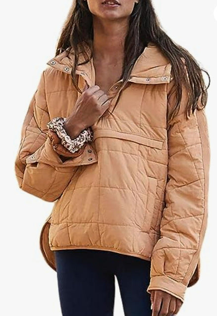 Dam Quiltad Fodrad Pull-Over Anorak med Huva