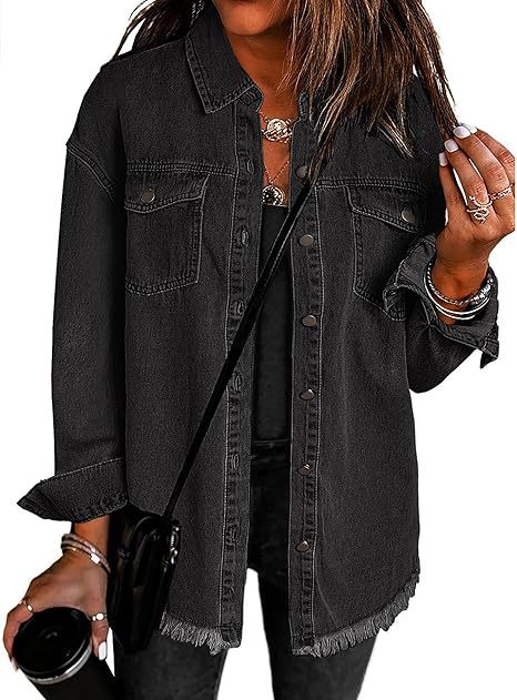 Dam oversize denim skjortjacka med Fringe fåll
