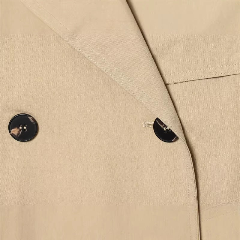 Dam kort double-breasted trench blazer med knytband och epaulettes