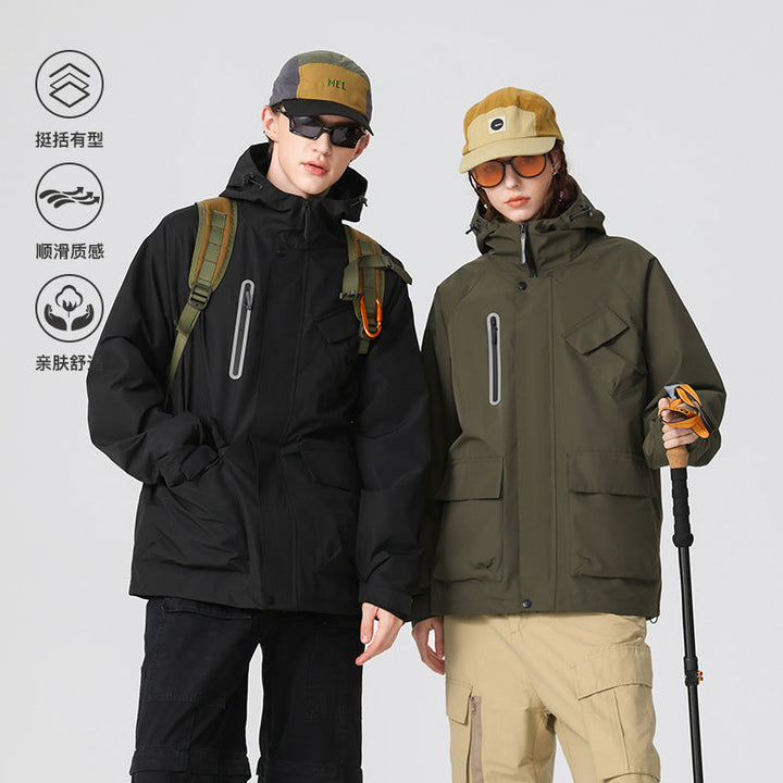 Herr Teknisk Regn Softshell Jacka med Huva, Tätad Sömmar och Taktisk Fickor