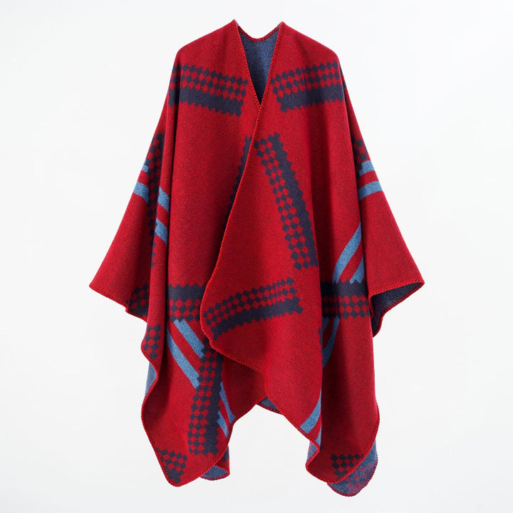 Dam oversized poncho Cape tillverkad av ullblandning med Geometric Jacquard och Decorative Stitching