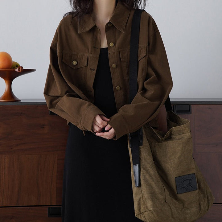 Dam modern oversize jacka med knappar och praktiska fickor