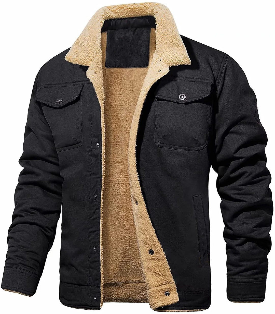 Herr Vadderad Sherpa Canvas Jacka med Knapp Slå och Bröstfickor