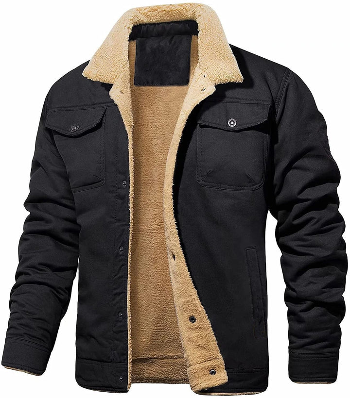 Herr Vadderad Sherpa Canvas Jacka med Knapp Slå och Bröstfickor
