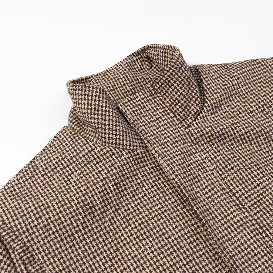 Dam kort oversize övergångsjacka in Houndstooth mönster med ståkrage och Elastic fåll