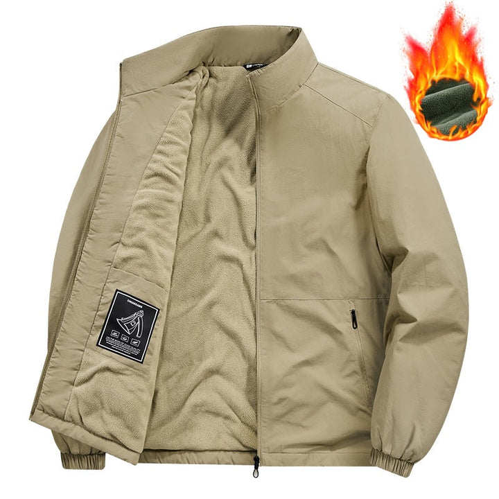 Herr Fleece-Fodrad Vindjacka med Standing Krage, Termisk Foder &amp; Dold Dragkedja Fickor