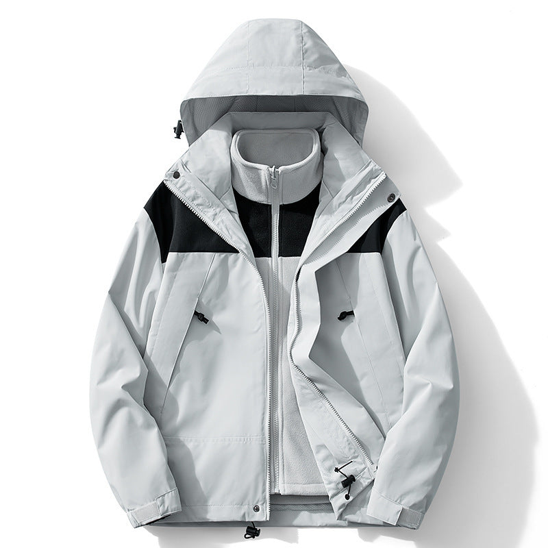 Herr two-lager softshell trekking jacka med avtagbar fleece inner jacka och huva