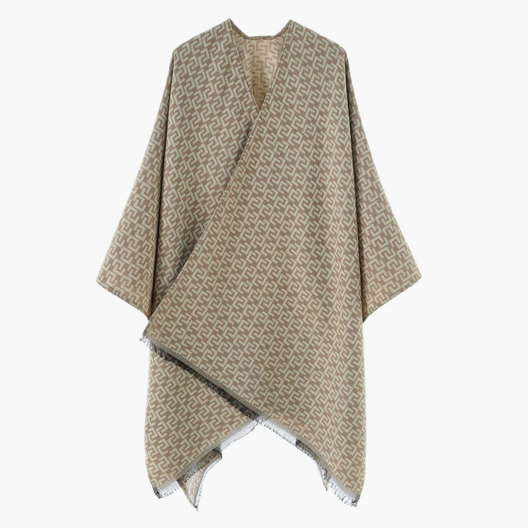 Dam Open Jacquard poncho i kimono skärning med Geometric Allover mönster