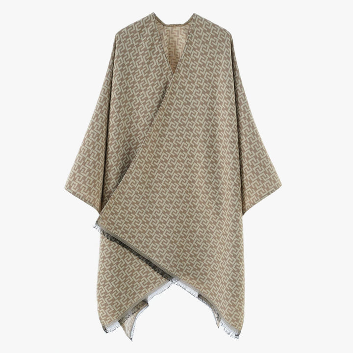 Dam Open Jacquard poncho i kimono skärning med Geometric Allover mönster