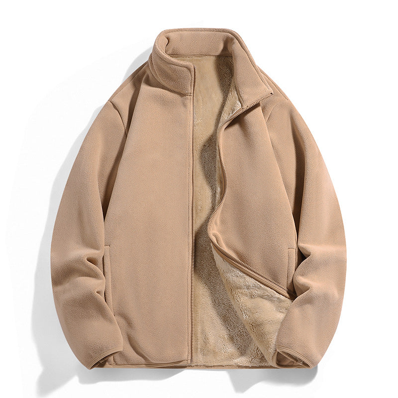 Herr Termisk Fleece Jacka med Mjuk Sherpa Foder och Stående Krage