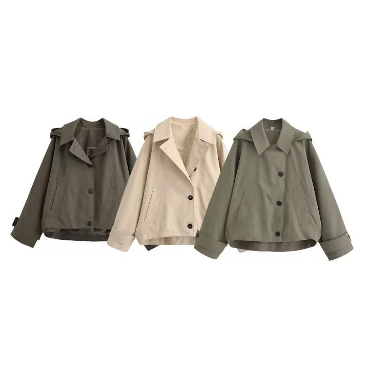 Dam Kort Oversized Trenchcoat med Slagkrage och Epaulettes