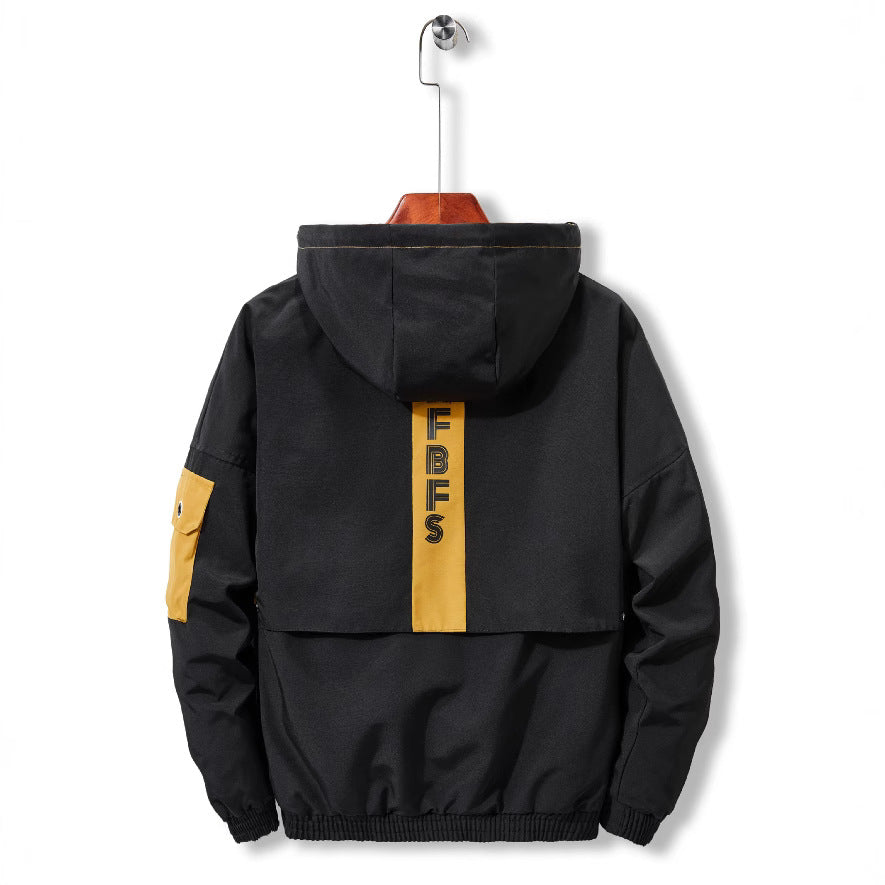 Herr Utility med Huva Shell Jacka med Multiple Fickor och Contrast Fodrad Huva