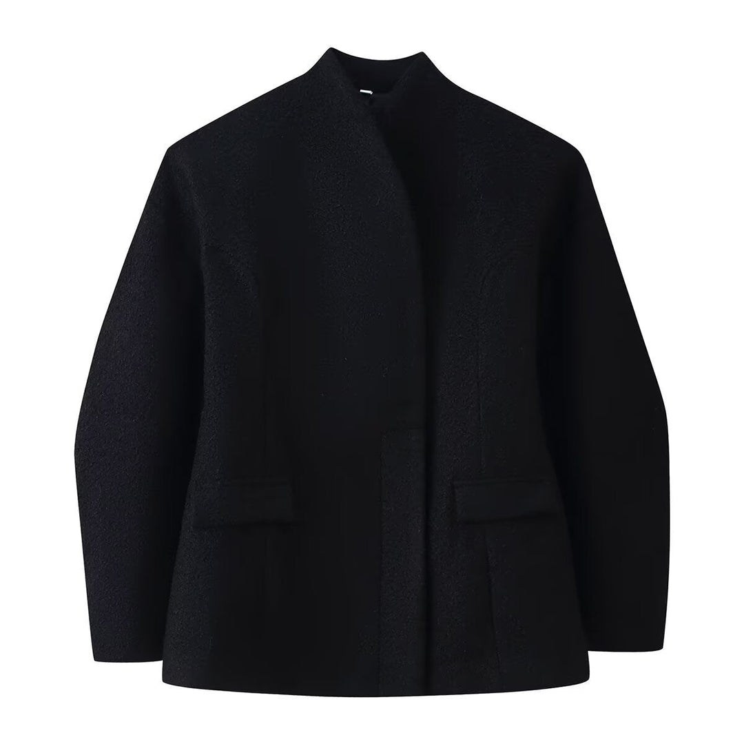 Dam Boucle Kort Jacka med Boxig Silhuett, Concealed Knapplist och Lockfickor