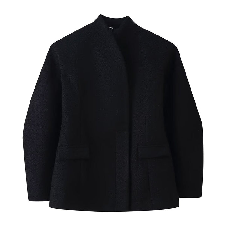 Dam Boucle Kort Jacka med Boxig Silhuett, Concealed Knapplist och Lockfickor