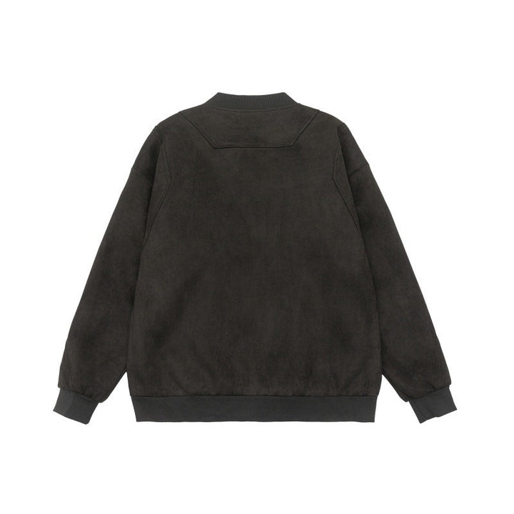 Unisex Kort Jacka i Vintage Mocka Look med Bröst Flaps, Dragkedja Fickor och Ribbstickade Muddar