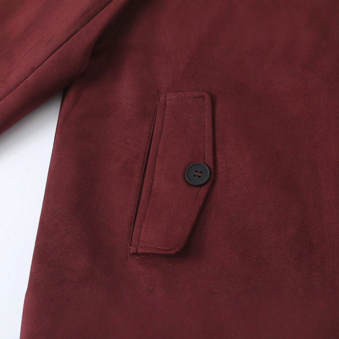 Dam Kort Jacka i Suede Look med Stå Krage, Shoulder Flaps och Patch Fickor