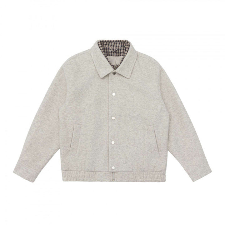 Herr short-cut ullblandning fältjacka med plaid innerfoder och tryckknapp knäppslå