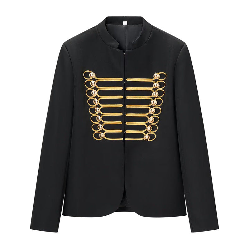 Dam Militär-Inspired Kort Jacka med Ståkrage och Golden Decorative Braid