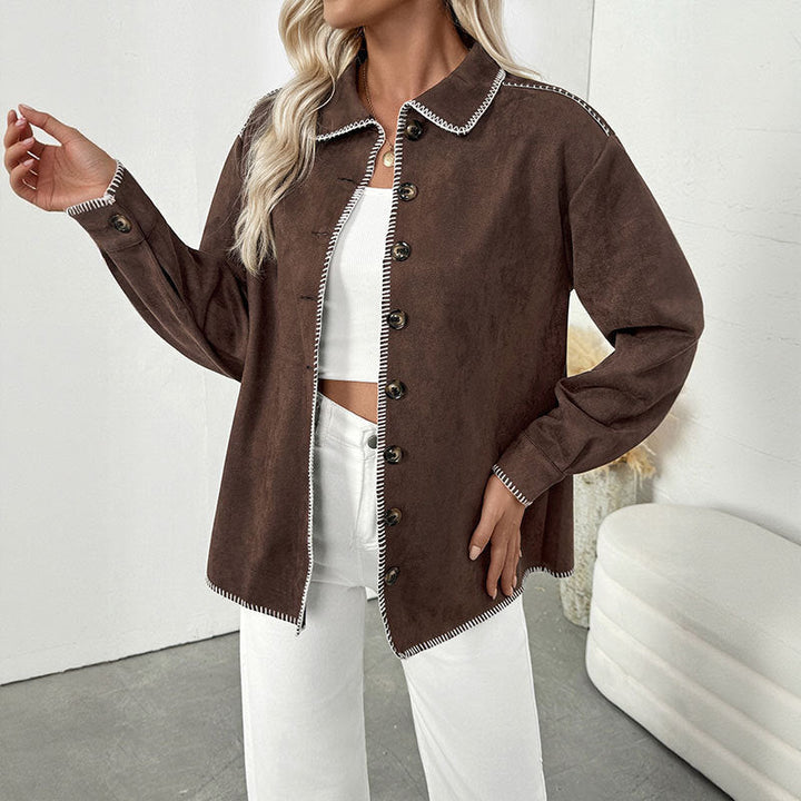 Dam Elegant Skjortjacka Tillverkad av Suede Läder Imitation