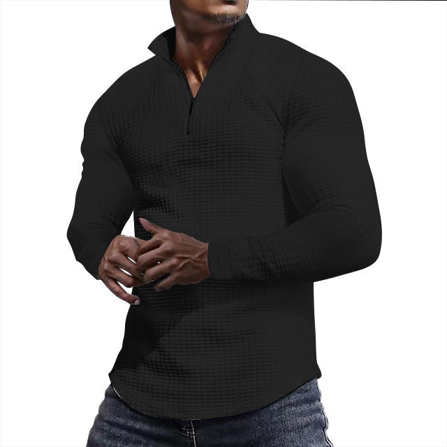 Herr Skräddarsydd Thermo Halv Dragkedja Pullover med Waffle Texture och Ståkrage