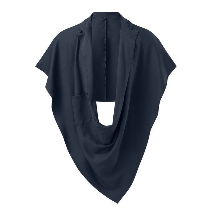 Dam Cape blazer med sjalkrage, öppen front, patch pocket, och pointed fåll