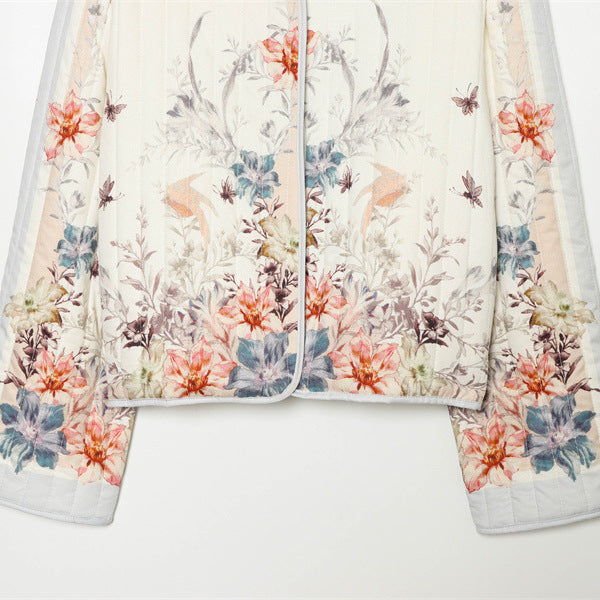Dam quiltad flower kofta jacka med rund hals, light vaddering och continuous press stud placket