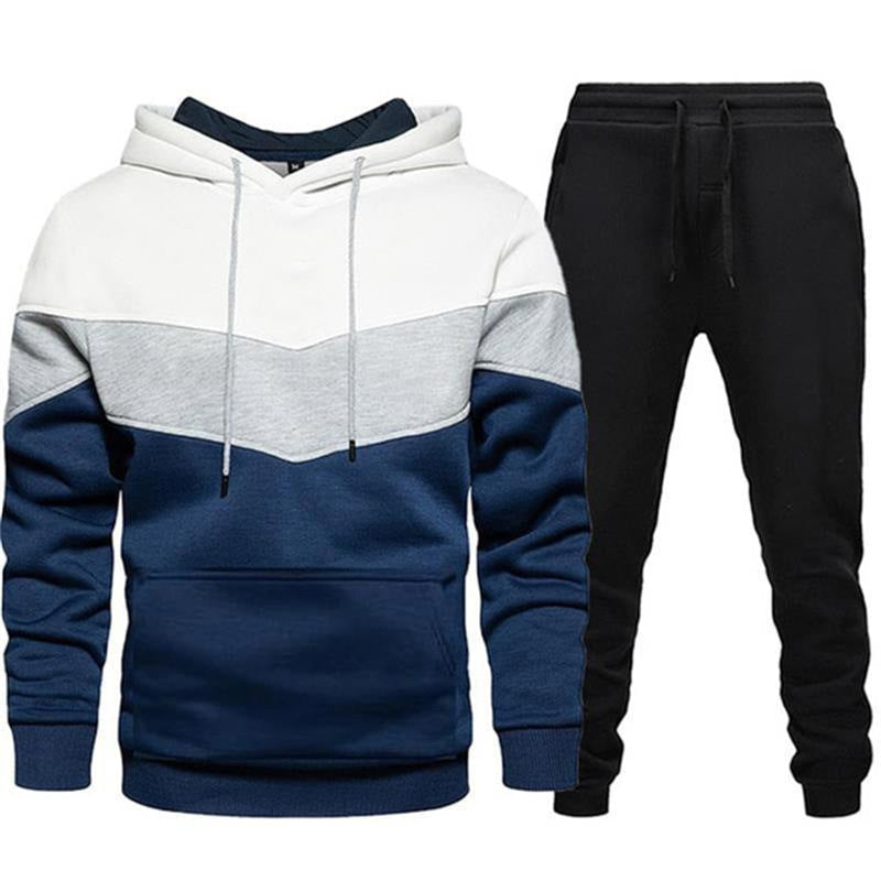 Herr Two-Tone Luvtröja Jogging Set med Känguruficka, Tapered Jogging Byxor och Dubbel-Layered Huva