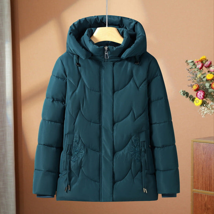 Dam quiltad thermo outdoorjacka med ergonomic huva och floral pocket embroidery