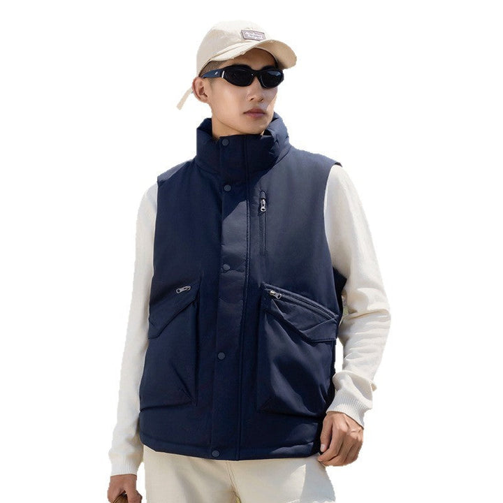 Herr Quiltad Väst med Hög Stående Krage och Multifunctional Zip Fickor
