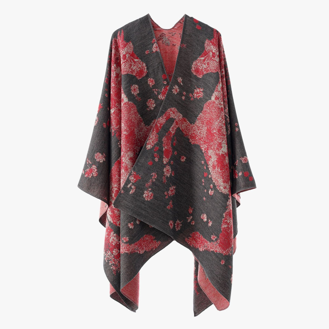 Dam oversized wrap poncho i kimono stil med fine jacquard tyg
