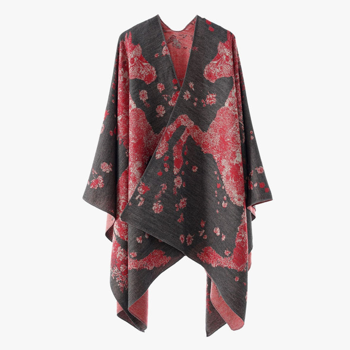 Dam oversized wrap poncho i kimono stil med fine jacquard tyg