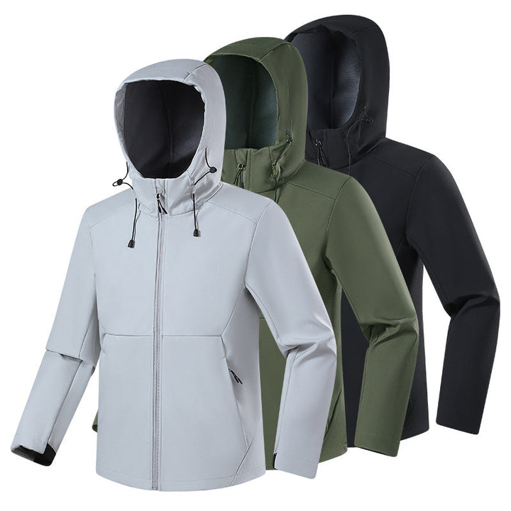 Herr Andningsbar Softshell Fleece Jacka med Multi-Layer Membrane, Ergonomic Skärning och Justerbar Huva